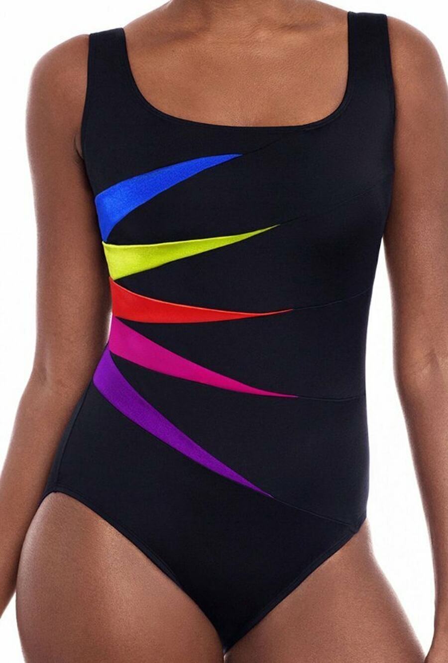 ST. JOHN'S BAY BLACK COLORBLOCK FAN TANK SECRETLY SLENDER ONE PIECE SWIMSUIT 8